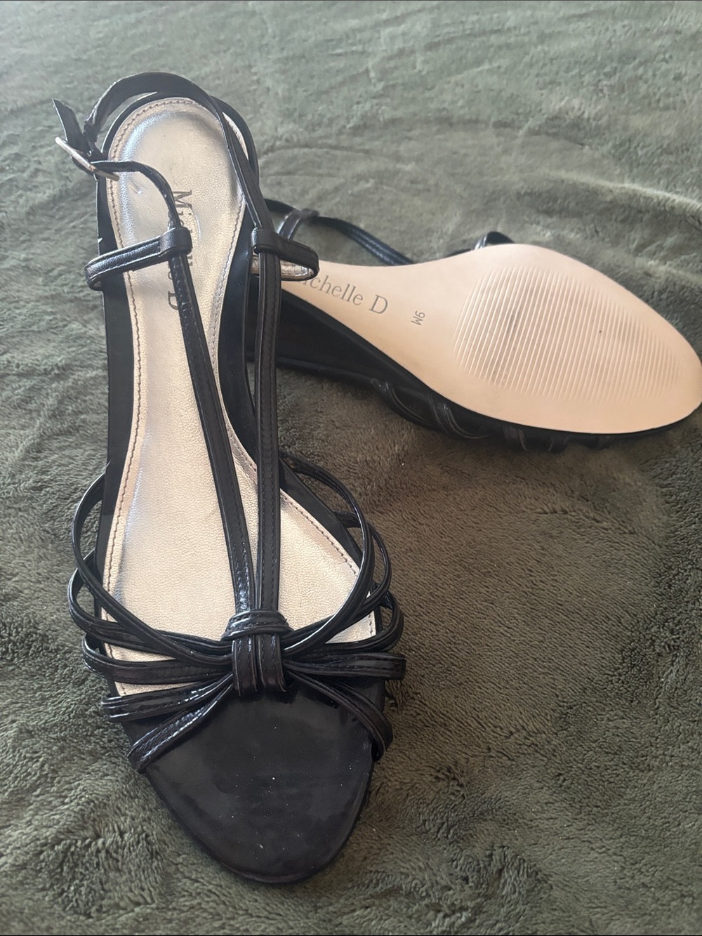 Michelle D Black T-Strap Knotted Bow Sandals